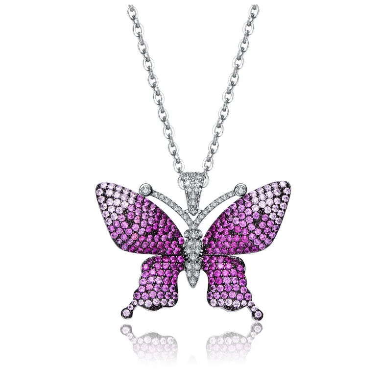 Celebrate Every Occasion With Sparkling Savings Sterling Silver With Rhodium And Black Plated Long Lasting Butterfly Pendant Necklace Celebrate Every Occasion With Sparkling Savings Sterling Silver With Rhodium And Black Plated Long Lasting Butterfly Pendant Necklace