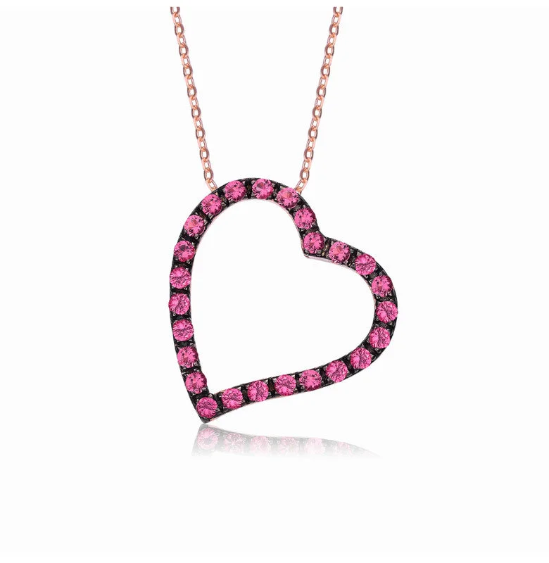 Stunning Jewelry Pieces At The Lowest Prices Ever Sterling Silver With Rose Gold And Black Plated Pink Round Cubic Zirconia Open Heart Necklace Stunning Jewelry Pieces At The Lowest Prices Ever Sterling Silver With Rose Gold And Black Plated Pink Round Cubic Zirconia Open Heart Necklace