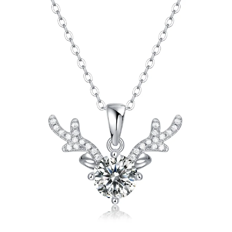 Timeless Elegance, Temporary Discounts – Act Fast SV Sterling Silver 1ctw Lab Created Moissanite Solitaire Pave Antler Pendant Layering Necklace Timeless Elegance, Temporary Discounts – Act Fast SV Sterling Silver 1ctw Lab Created Moissanite Solitaire Pave Antler Pendant Layering Necklace