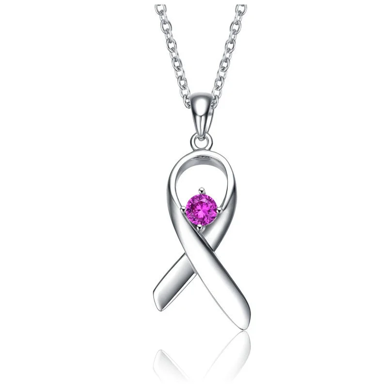 Get The Jewelry You Love At A Price You Love Teens/Young Adults White Gold Plated Purple Stone in Ribbon Pendant Necklace Get The Jewelry You Love At A Price You Love Teens/Young Adults White Gold Plated Purple Stone in Ribbon Pendant Necklace