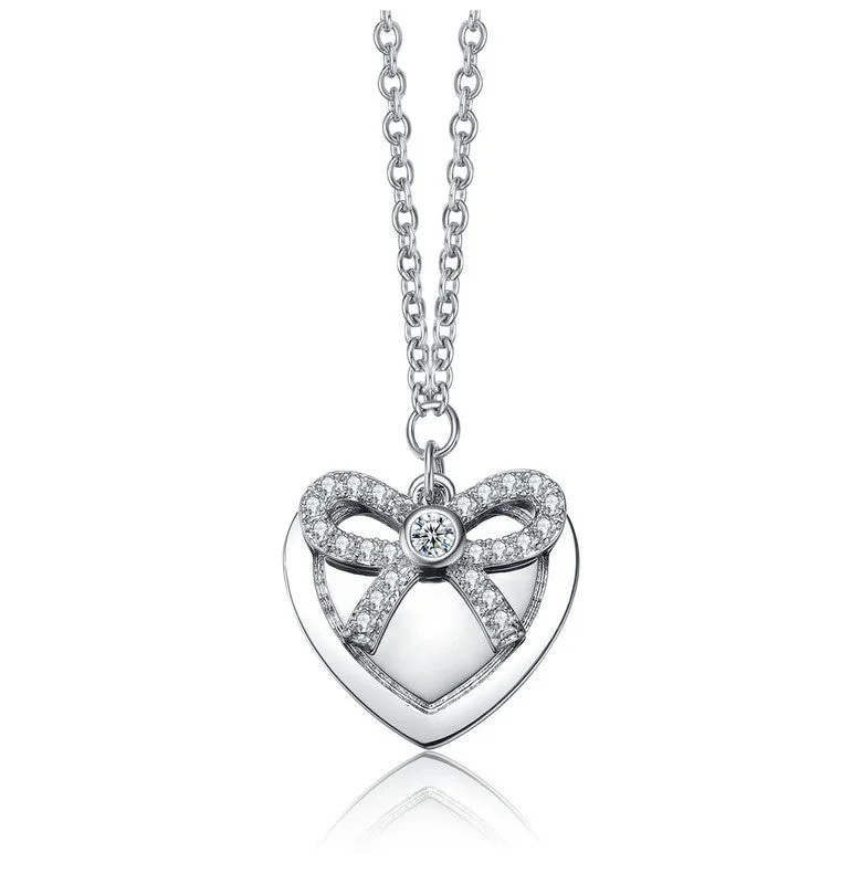 Exclusive Online Jewelry Sale – Don't Wait White Gold Plated Bow Tie on Heart Shaped Pendant Necklace Exclusive Online Jewelry Sale – Don't Wait White Gold Plated Bow Tie on Heart Shaped Pendant Necklace