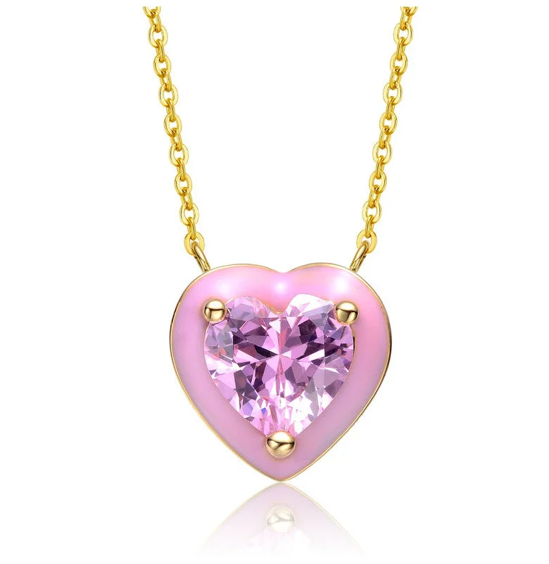 Affordable Elegance – Special Jewelry Sale Now Live Young Adults/Teens 14k Yellow Gold Plated with Pink Cubic Zirconia Pink Enamel Heart Pendant Necklace Affordable Elegance – Special Jewelry Sale Now Live Young Adults/Teens 14k Yellow Gold Plated with Pink Cubic Zirconia Pink Enamel Heart Pendant Necklace