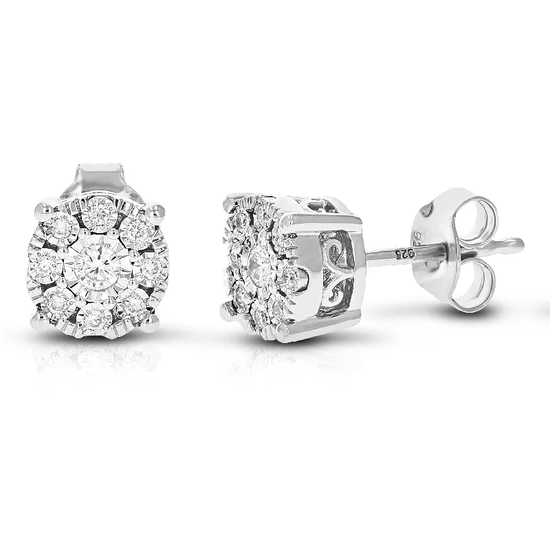 Fashion-Forward Geometric Jewelry For Contemporary Style 1/5 cttw 18 Stones Round Lab Grown Diamond Studs Earrings .925 Sterling Silver Prong Set Round Shape Fashion-Forward Geometric Jewelry For Contemporary Style 1/5 cttw 18 Stones Round Lab Grown Diamond Studs Earrings .925 Sterling Silver Prong Set Round Shape