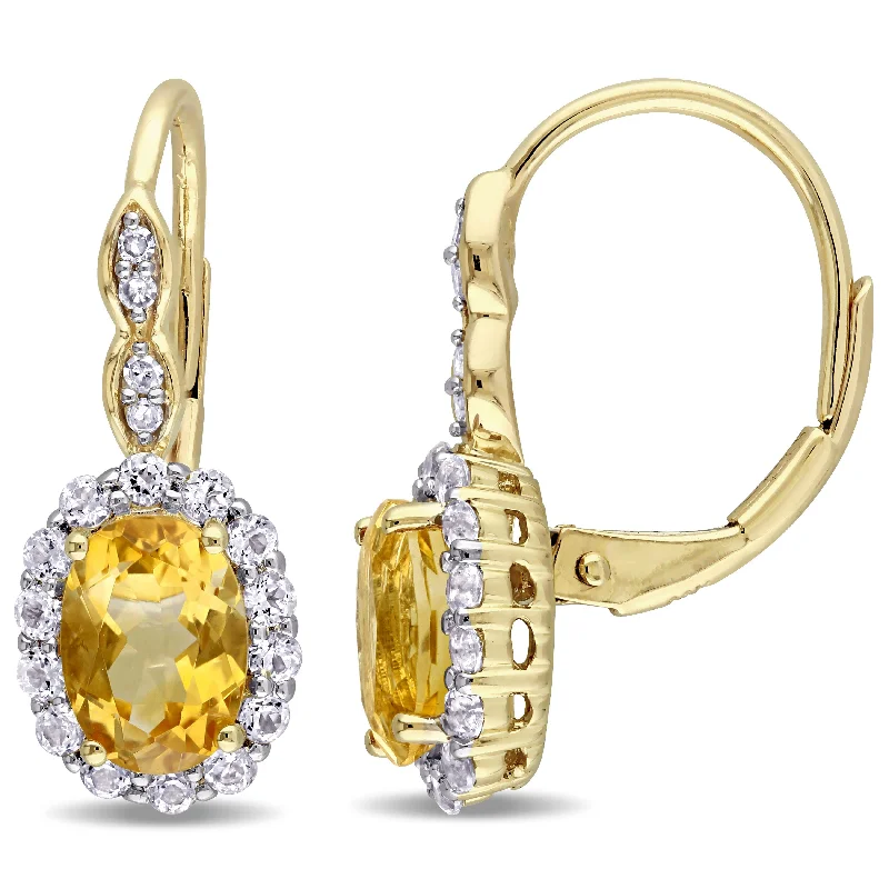 Timeless Jewelry At Special Discount Rates 2 1/4 CT TGW Oval Shape Citrine, White Topaz and Diamond Accent Vintage LeverBack Earrings in 14k Yellow Gold Timeless Jewelry At Special Discount Rates 2 1/4 CT TGW Oval Shape Citrine, White Topaz and Diamond Accent Vintage LeverBack Earrings in 14k Yellow Gold