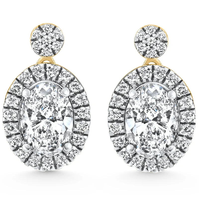Premium Jewelry, Premium Discounts – Act Fast 3 1/2Ct Oval Halo Dangle Diamond Earrings Yellow Gold Studs Lab Grown Premium Jewelry, Premium Discounts – Act Fast 3 1/2Ct Oval Halo Dangle Diamond Earrings Yellow Gold Studs Lab Grown