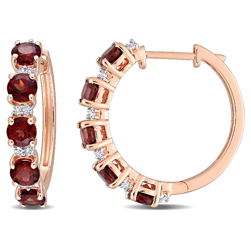 Flash Sale On Exquisite Jewelry – Don't Miss Out 3 1/8 CT TGW Garnet and White Topaz Hoop Earrings in Rose Plated Sterling Silver Flash Sale On Exquisite Jewelry – Don't Miss Out 3 1/8 CT TGW Garnet and White Topaz Hoop Earrings in Rose Plated Sterling Silver