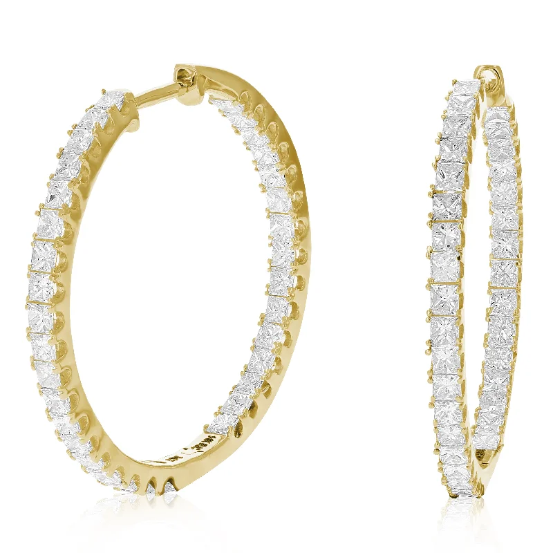 Discounted Luxury Jewelry – Shine Without The Splurge 3 cttw Princess Cut Diamond Inside Out Hoop Earrings 14K Yellow Gold Prong 1 Inch Discounted Luxury Jewelry – Shine Without The Splurge 3 cttw Princess Cut Diamond Inside Out Hoop Earrings 14K Yellow Gold Prong 1 Inch