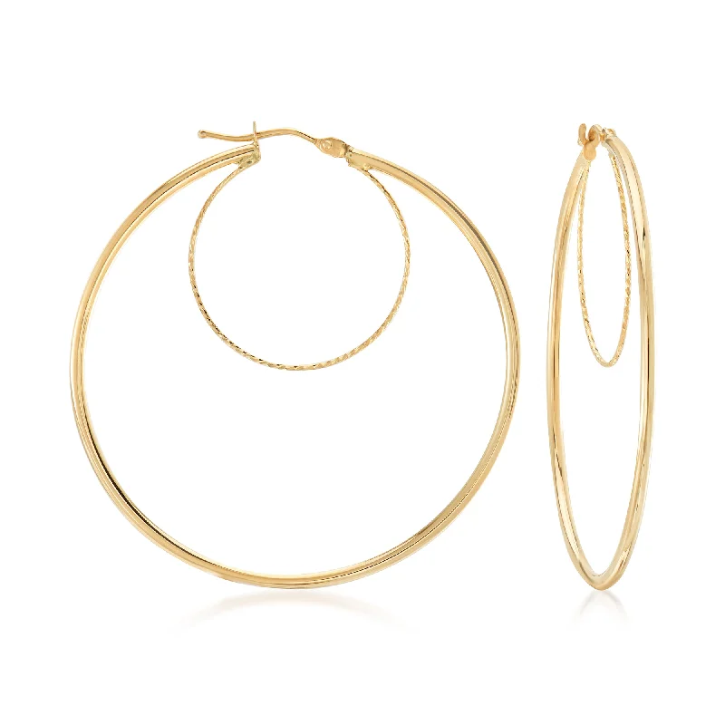 Modern Jewelry At Exclusive Discounts – Shop Today Canaria Italian 10kt Yellow Gold Textured and Polished Double-Hoop Earrings