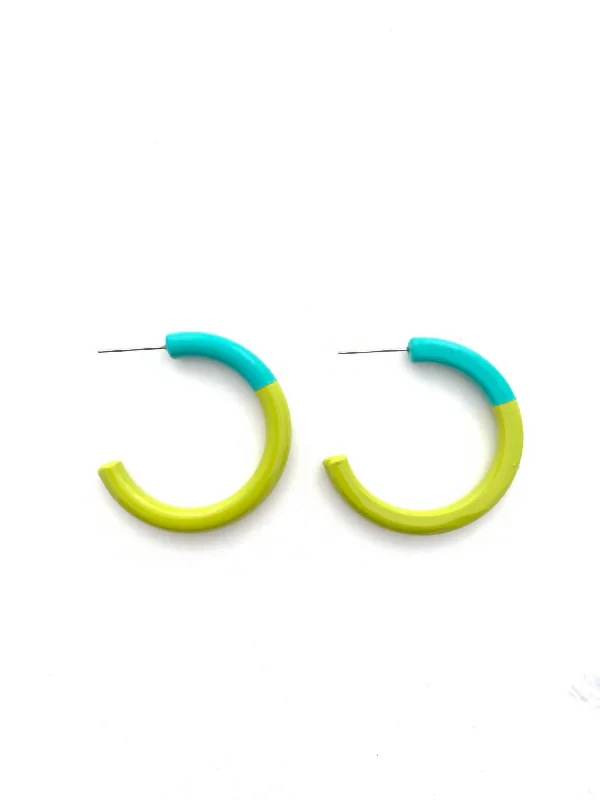 Bohemian-Inspired Jewelry For Free-Spirited Fashion Color Block Hoops In Aqua Lime