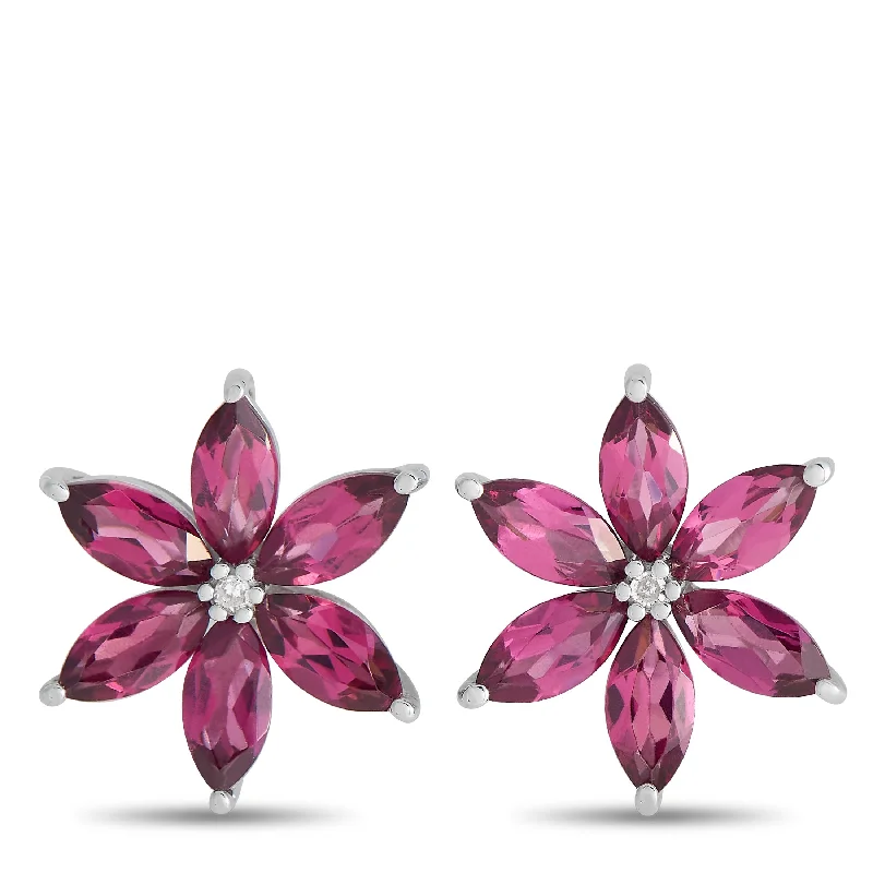 Flash Sale On Stunning Jewelry – Don't Miss Out LB Exclusive 14K White Gold 0.01ct Diamond and Rhodolite Flower Earrings ER4-15657WRHOD
