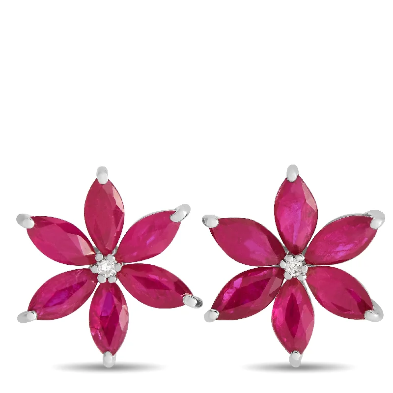 Bestselling Jewelry At Special Promotional Rates LB Exclusive 14K White Gold 0.01ct Diamond and Ruby Flower Earrings ER4-15657WRU Bestselling Jewelry At Special Promotional Rates LB Exclusive 14K White Gold 0.01ct Diamond and Ruby Flower Earrings ER4-15657WRU