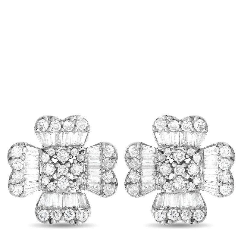 Luxury Jewelry At Unbeatable Discounts LB Exclusive 14K White Gold 1.0ct Diamond Round and Baguette Flower Earrings ER28435-W Luxury Jewelry At Unbeatable Discounts LB Exclusive 14K White Gold 1.0ct Diamond Round and Baguette Flower Earrings ER28435-W