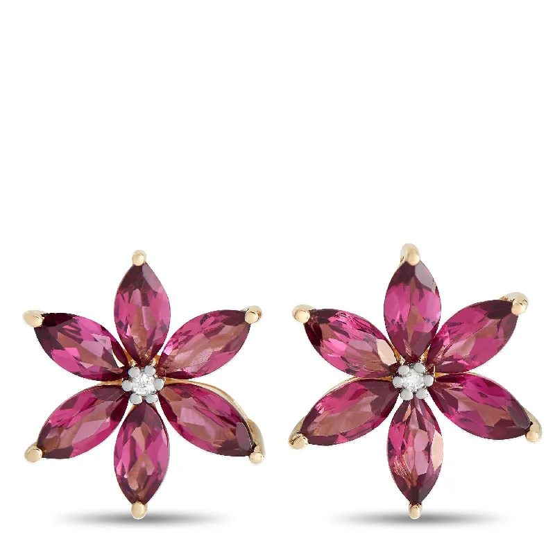 Affordable Luxury Jewelry For Every Occasion LB Exclusive 14K Yellow Gold 0.01ct Diamond and Rhodolite Flower Earrings ER4-15657YRHOD Affordable Luxury Jewelry For Every Occasion LB Exclusive 14K Yellow Gold 0.01ct Diamond and Rhodolite Flower Earrings ER4-15657YRHOD