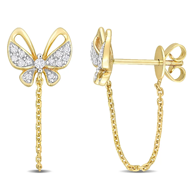 High-Quality Gemstone Jewelry For Special Occasions Mimi & Max 1/7ct TDW Diamond Butterfly Chain Link Earrings in 14k Yellow Gold High-Quality Gemstone Jewelry For Special Occasions Mimi & Max 1/7ct TDW Diamond Butterfly Chain Link Earrings in 14k Yellow Gold