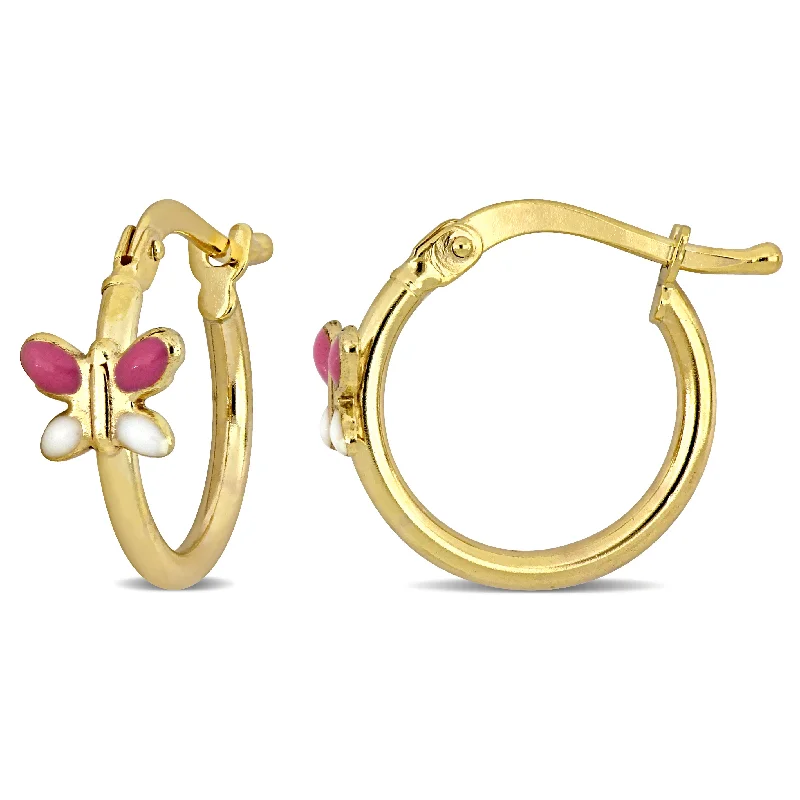 Big Discounts On Elegant Jewelry Collections Mimi & Max 15mm Pink and White Enamel Butterfly Hoop Earrings in 14k Yellow Gold Big Discounts On Elegant Jewelry Collections Mimi & Max 15mm Pink and White Enamel Butterfly Hoop Earrings in 14k Yellow Gold
