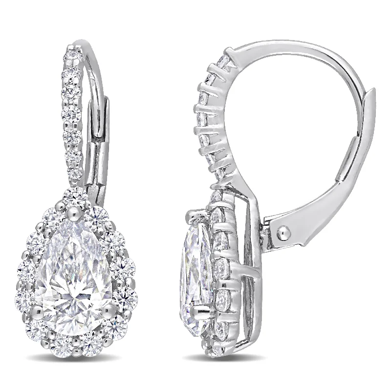 Get The Sparkle You Love At Prices You Adore Mimi & Max 2 5/8ct DEW Created Moissanite Teardrop Halo Leverback Earrings in Sterling Silver Get The Sparkle You Love At Prices You Adore Mimi & Max 2 5/8ct DEW Created Moissanite Teardrop Halo Leverback Earrings in Sterling Silver