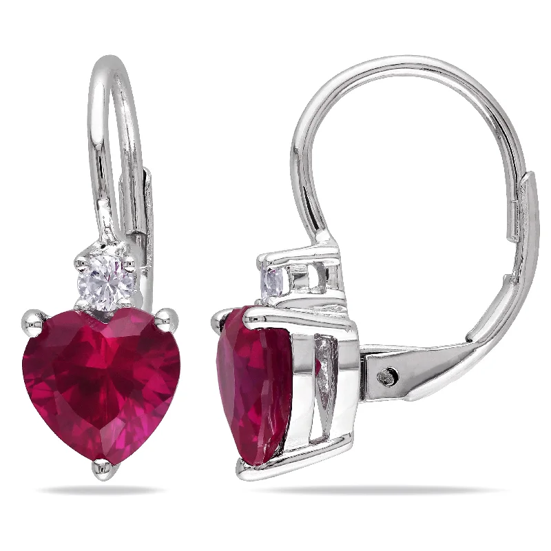 Personalized Engraved Jewelry For Meaningful Gifts Mimi & Max 3 3/8ct TGW Created Ruby and White Sapphire Heart Leverback Earrings in Sterling Silver Personalized Engraved Jewelry For Meaningful Gifts Mimi & Max 3 3/8ct TGW Created Ruby and White Sapphire Heart Leverback Earrings in Sterling Silver
