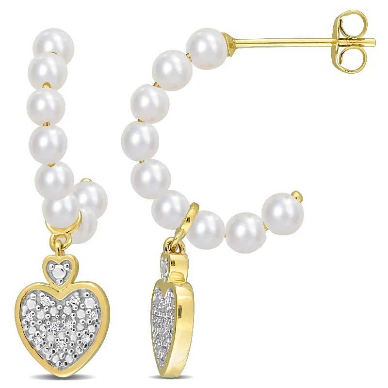 Customized Silver Jewelry For Unique Style Mimi & Max 3.5-4mm Freshwater Cultured Pearl and Diamond Accent Heart Drop Earrings in 10k Yellow Gold Customized Silver Jewelry For Unique Style Mimi & Max 3.5-4mm Freshwater Cultured Pearl and Diamond Accent Heart Drop Earrings in 10k Yellow Gold
