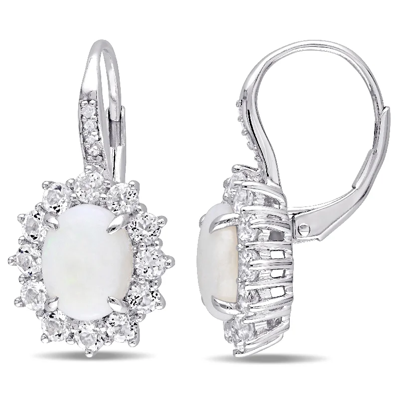 Once-A-Year Jewelry Sale – Grab Your Favorites Now Mimi & Max 3 7/8ct TGW Opal, White Topaz and Diamond Accent Halo Leverback Earrings in Sterling Silver Once-A-Year Jewelry Sale – Grab Your Favorites Now Mimi & Max 3 7/8ct TGW Opal, White Topaz and Diamond Accent Halo Leverback Earrings in Sterling Silver