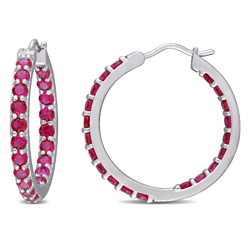 Modern Statement Jewelry For Bold Styling Mimi & Max 3ct TGW Created Ruby Inside Outside Hoop Earrings in Sterling Silver Modern Statement Jewelry For Bold Styling Mimi & Max 3ct TGW Created Ruby Inside Outside Hoop Earrings in Sterling Silver