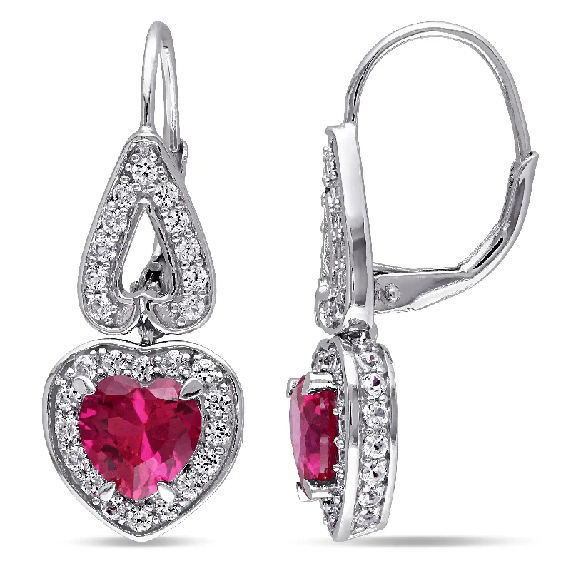 Bohemian-Inspired Jewelry For Free-Spirited Fashion Mimi & Max 4 7/8ct TGW Created Ruby and White Sapphire Heart Leverback Earrings in Sterling Silver Bohemian-Inspired Jewelry For Free-Spirited Fashion Mimi & Max 4 7/8ct TGW Created Ruby and White Sapphire Heart Leverback Earrings in Sterling Silver