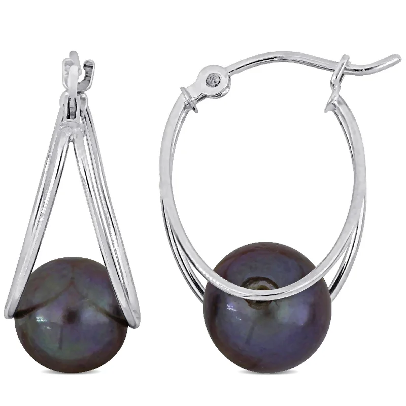 Bold And Beautiful Jewelry Now At Irresistible Prices Mimi & Max 8-8.5mm Black Cultured Freshwater Pearl Drop Earrings in 10k White Gold