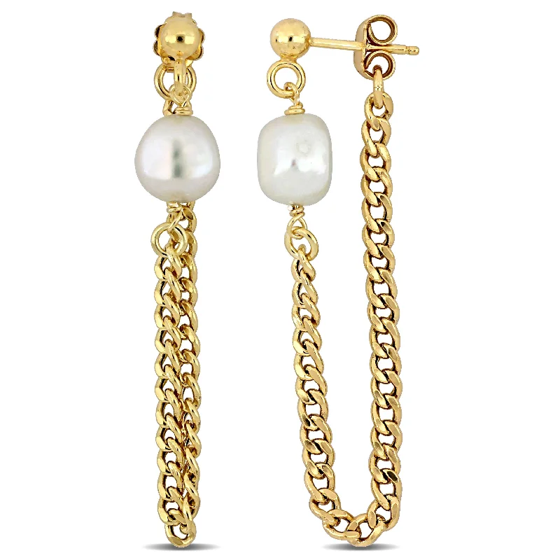 Romantic Heart-Shaped Jewelry For Special Gifts Mimi & Max 8-8.5mm Cultured Freshwater Pearl Earrings with Curb Chain in Yellow Gold Plated Sterling Silver Romantic Heart-Shaped Jewelry For Special Gifts Mimi & Max 8-8.5mm Cultured Freshwater Pearl Earrings with Curb Chain in Yellow Gold Plated Sterling Silver