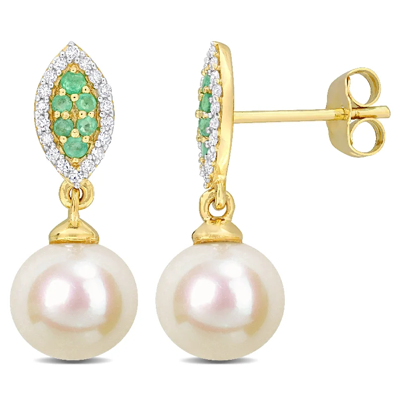 Trendy Minimalist Jewelry For Everyday Wear Mimi & Max 8mm Cultured Freshwater Pearl 1/7ct TDW Diamond 1/6ct TGW Emerald Marquise Earrings 14k Yellow Gold Trendy Minimalist Jewelry For Everyday Wear Mimi & Max 8mm Cultured Freshwater Pearl 1/7ct TDW Diamond 1/6ct TGW Emerald Marquise Earrings 14k Yellow Gold