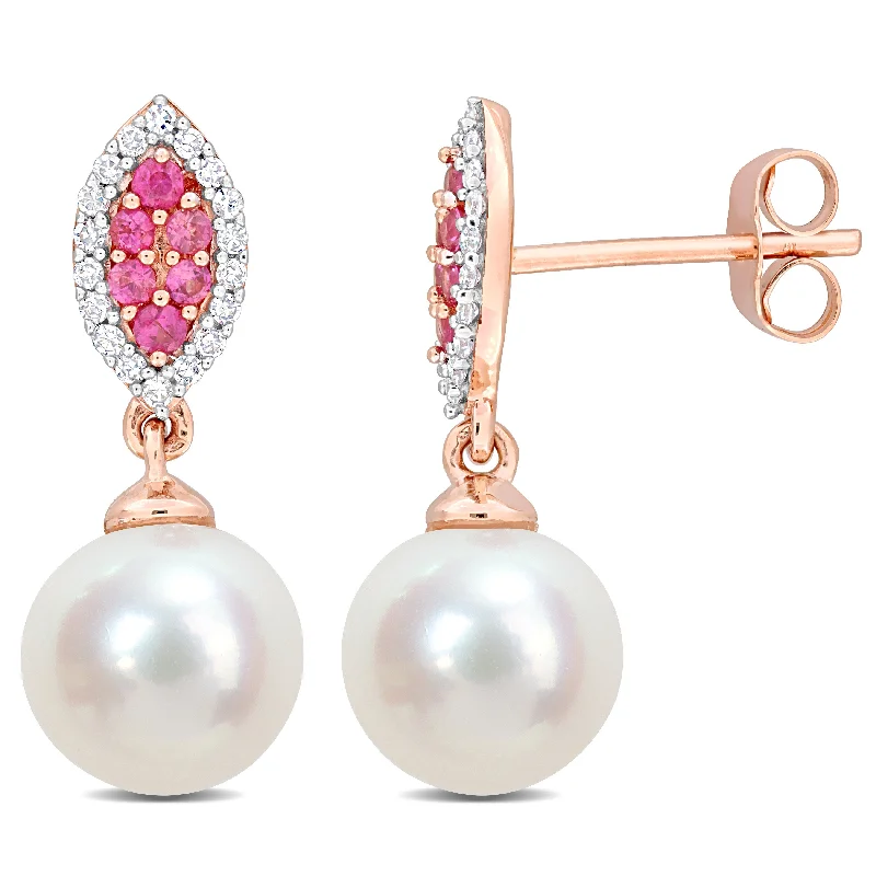 Luxury Handcrafted Jewelry For Elegant Looks Mimi & Max 8mm Cultured Freshwater Pearl 1/7ct TDW Diamond & Pink Sapphire Marquise Earrings 14k Rose Gold Luxury Handcrafted Jewelry For Elegant Looks Mimi & Max 8mm Cultured Freshwater Pearl 1/7ct TDW Diamond & Pink Sapphire Marquise Earrings 14k Rose Gold