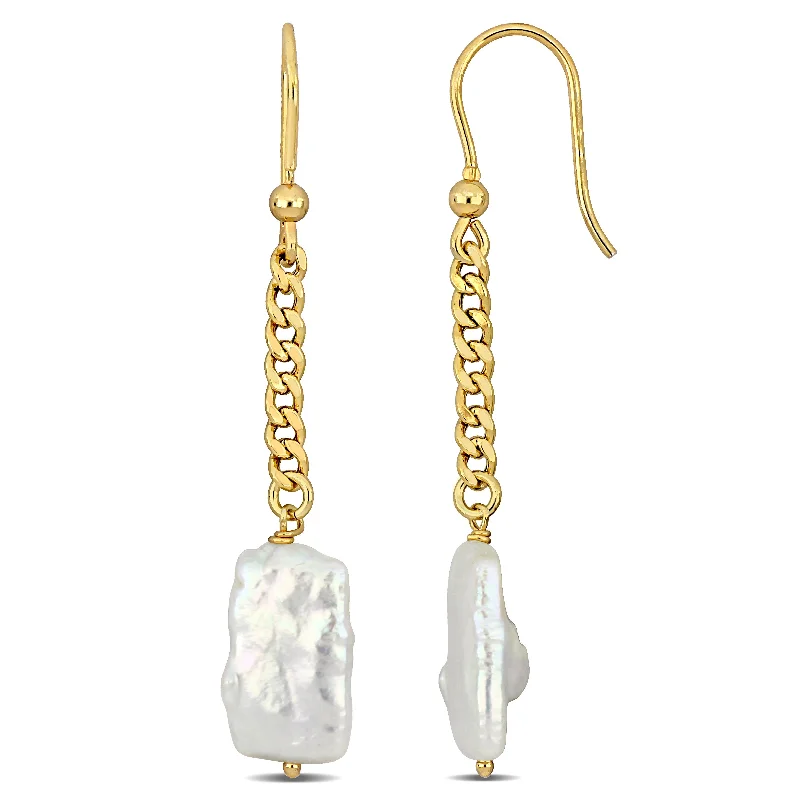 Premium Diamond Jewelry For Unforgettable Moments Mimi & Max Cultured Freshwater Pearl Shepard Hook Drop Earrings with Curb Chain in Yellow Gold Plated Sterling Silver Premium Diamond Jewelry For Unforgettable Moments Mimi & Max Cultured Freshwater Pearl Shepard Hook Drop Earrings with Curb Chain in Yellow Gold Plated Sterling Silver