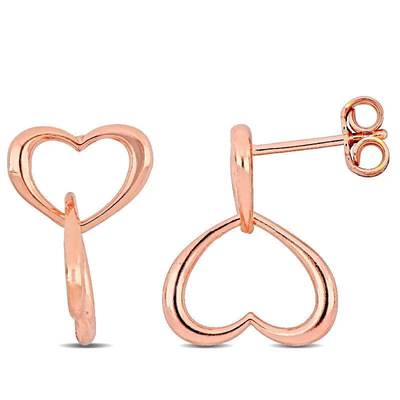 Versatile Layering Jewelry For Effortless Chic Mimi & Max Double Heart Drop Earrings in Rose Plated Sterling Silver Versatile Layering Jewelry For Effortless Chic Mimi & Max Double Heart Drop Earrings in Rose Plated Sterling Silver