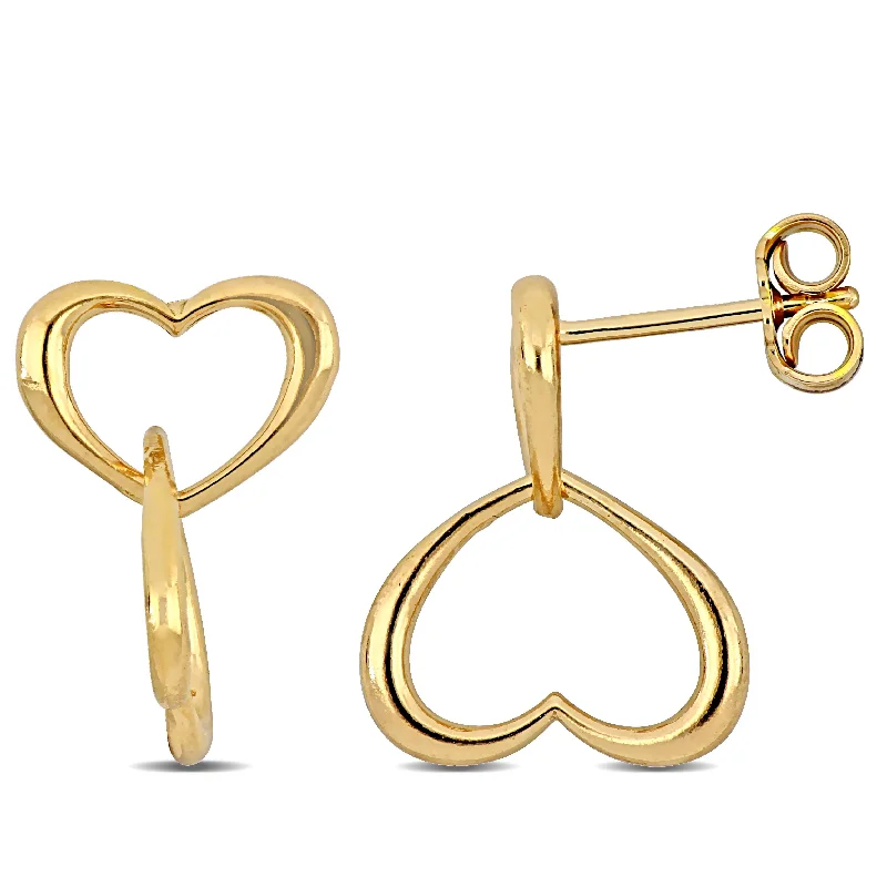 Eco-Friendly Sustainable Jewelry For Conscious Buyers Mimi & Max Double Heart Drop Earrings in Yellow Plated Sterling Silver Eco-Friendly Sustainable Jewelry For Conscious Buyers Mimi & Max Double Heart Drop Earrings in Yellow Plated Sterling Silver
