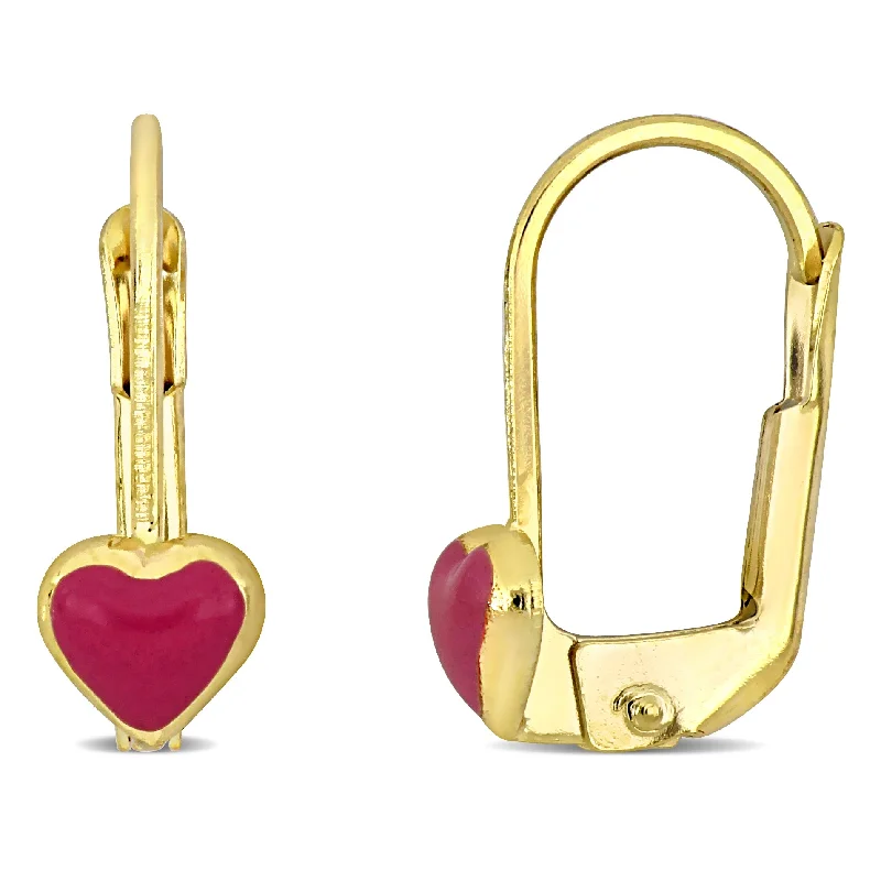 Sparkle On A Budget – Fine Jewelry For Less Mimi & Max Pink Enamel Heart Leverback Earrings in 14k Yellow Gold Sparkle On A Budget – Fine Jewelry For Less Mimi & Max Pink Enamel Heart Leverback Earrings in 14k Yellow Gold
