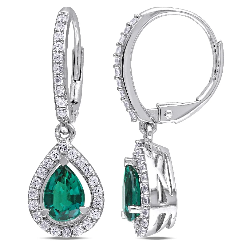 Shop Elegant Jewelry At Unbeatable Prices Mimi & Max Women's 1 7/8ct TGW Created Emerald and White Sapphire Teardrop Leverback Earrings in Sterling Silver Shop Elegant Jewelry At Unbeatable Prices Mimi & Max Women's 1 7/8ct TGW Created Emerald and White Sapphire Teardrop Leverback Earrings in Sterling Silver