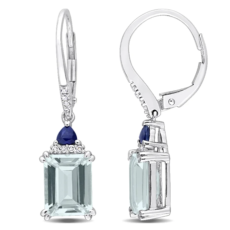 Waterproof Stainless Steel Jewelry For Lasting Beauty Mimi & Max Womens 4 1/10ct TGW Octagon-Cut Aquamarine and Trilliant-Cut Blue Sapphire 1/10ct TDW Diamond LeverBack Earrings in 14k White Gold Waterproof Stainless Steel Jewelry For Lasting Beauty Mimi & Max Womens 4 1/10ct TGW Octagon-Cut Aquamarine and Trilliant-Cut Blue Sapphire 1/10ct TDW Diamond LeverBack Earrings in 14k White Gold