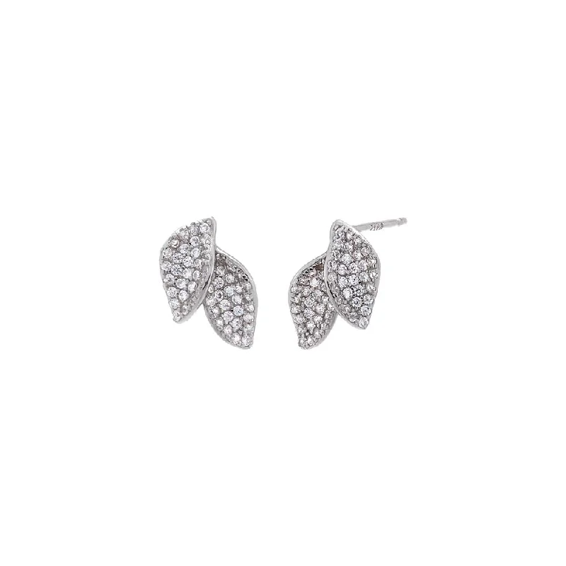 Dazzle In Elegance With Our Biggest Jewelry Sale Pave Double Leaf Stud Earring