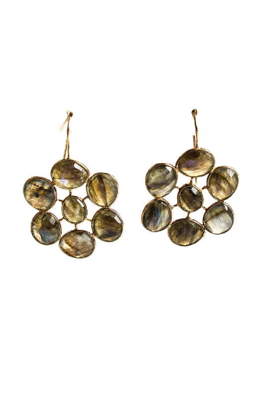 Chic, Trendy, And Affordable Jewelry Sale Rarities Womens Sterling Silver Gold Plated Faceted Labradorite Cluster Dangle Earrings 2" Chic, Trendy, And Affordable Jewelry Sale Rarities Womens Sterling Silver Gold Plated Faceted Labradorite Cluster Dangle Earrings 2"