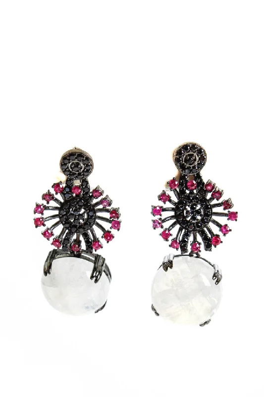 Timeless Jewelry At Special Discount Rates Rarities Womens Sterling Silver Moonstone Ruby Spinel Dangle Earrings 11g 1.25" Timeless Jewelry At Special Discount Rates Rarities Womens Sterling Silver Moonstone Ruby Spinel Dangle Earrings 11g 1.25"