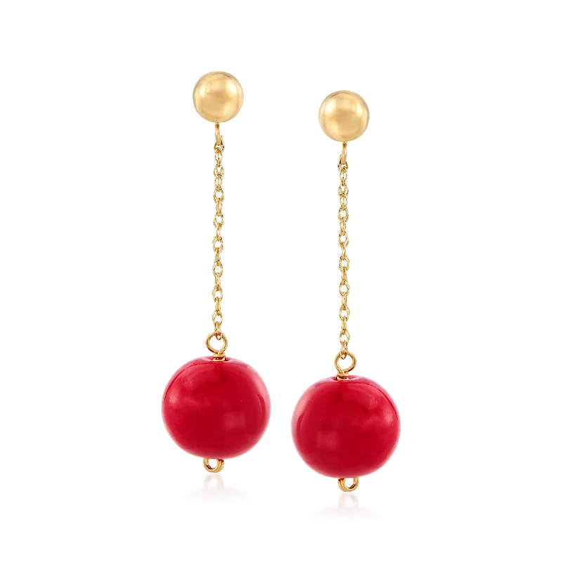 Luxury Handcrafted Jewelry For Elegant Looks Ross-Simons 10.5-11mm Red Coral Bead Drop Earrings in 14kt Yellow Gold Luxury Handcrafted Jewelry For Elegant Looks Ross-Simons 10.5-11mm Red Coral Bead Drop Earrings in 14kt Yellow Gold