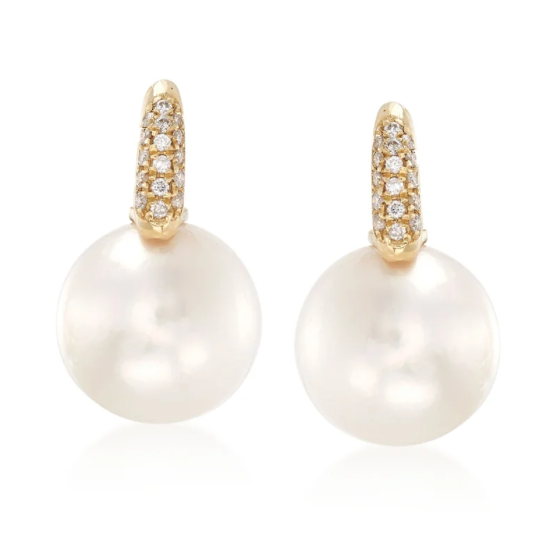 Luxury Jewelry At Unbeatable Discounts Ross-Simons 12-13mm Cultured South Sea Pearl and . Diamond Earrings in 18kt Yellow Gold Luxury Jewelry At Unbeatable Discounts Ross-Simons 12-13mm Cultured South Sea Pearl and . Diamond Earrings in 18kt Yellow Gold