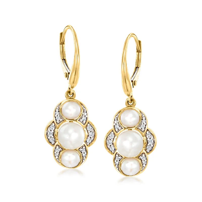 Shop Stylish Jewelry Now And Save Big Ross-Simons 4-6.5mm Cultured Pearl and . Diamond Drop Earrings in 14kt Yellow Gold