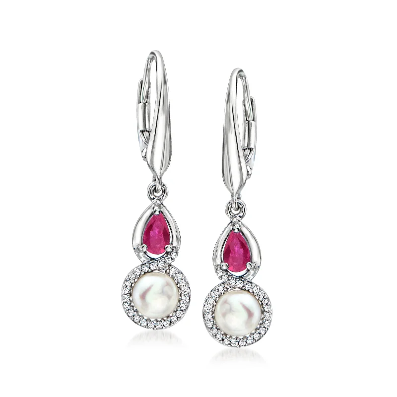 Shop Dazzling Jewelry With Special Promotional Discounts Ross-Simons 5-5.5mm Cultured Pearl and . Ruby Drop Earrings With . Diamonds in Sterling Silver Shop Dazzling Jewelry With Special Promotional Discounts Ross-Simons 5-5.5mm Cultured Pearl and . Ruby Drop Earrings With . Diamonds in Sterling Silver