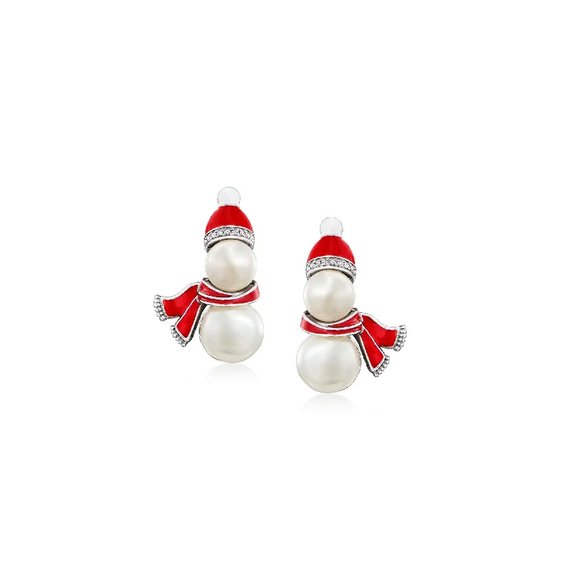 Exclusive Jewelry Sale – Limited-Time Discounts Ross-Simons 6.5-9mm Cultured Pearl Snowman Earrings With Multicolored Enamel and Diamond Accents in Sterling Silver Exclusive Jewelry Sale – Limited-Time Discounts Ross-Simons 6.5-9mm Cultured Pearl Snowman Earrings With Multicolored Enamel and Diamond Accents in Sterling Silver