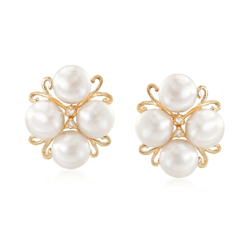 Buy More, Save More – Special Jewelry Discounts Ross-Simons 6-6.5mm Cultured Pearl Cluster Earrings With Diamond Accents in 14kt Gold Buy More, Save More – Special Jewelry Discounts Ross-Simons 6-6.5mm Cultured Pearl Cluster Earrings With Diamond Accents in 14kt Gold