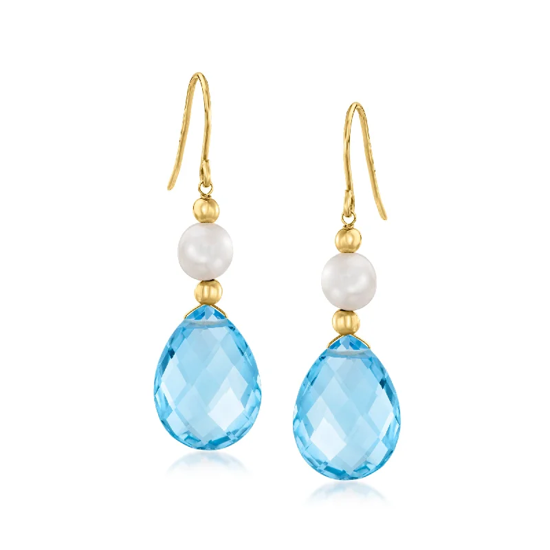 Exclusive Jewelry Sale Event – Shop Now Ross-Simons 6-7mm Cultured Pearl and Swiss Blue Topaz Drop Earrings in 14kt Yellow Gold Exclusive Jewelry Sale Event – Shop Now Ross-Simons 6-7mm Cultured Pearl and Swiss Blue Topaz Drop Earrings in 14kt Yellow Gold
