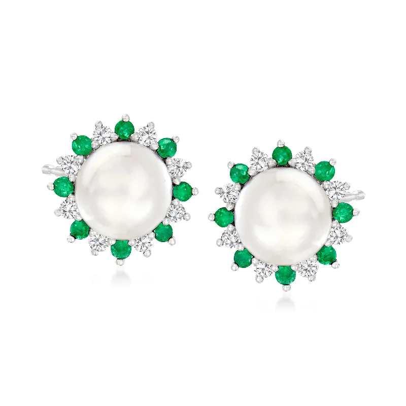 Huge Markdowns On Premium Jewelry Styles Ross-Simons 7-7.5mm Cultured Pearl and . Emerald Earrings With . White Sapphire in Sterling Silver Huge Markdowns On Premium Jewelry Styles Ross-Simons 7-7.5mm Cultured Pearl and . Emerald Earrings With . White Sapphire in Sterling Silver