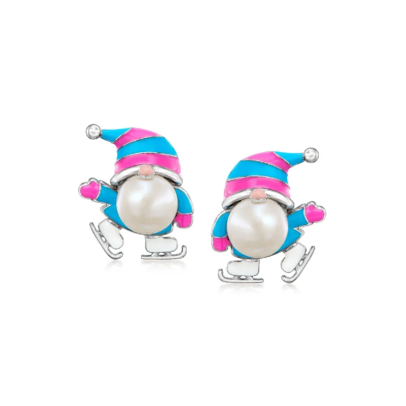 Luxury Jewelry Now At Special Promotional Rates Ross-Simons 8-8.5mm Cultured Pearl and Multicolored Enamel Ice Skater Gnome Earrings in Sterling Silver Luxury Jewelry Now At Special Promotional Rates Ross-Simons 8-8.5mm Cultured Pearl and Multicolored Enamel Ice Skater Gnome Earrings in Sterling Silver