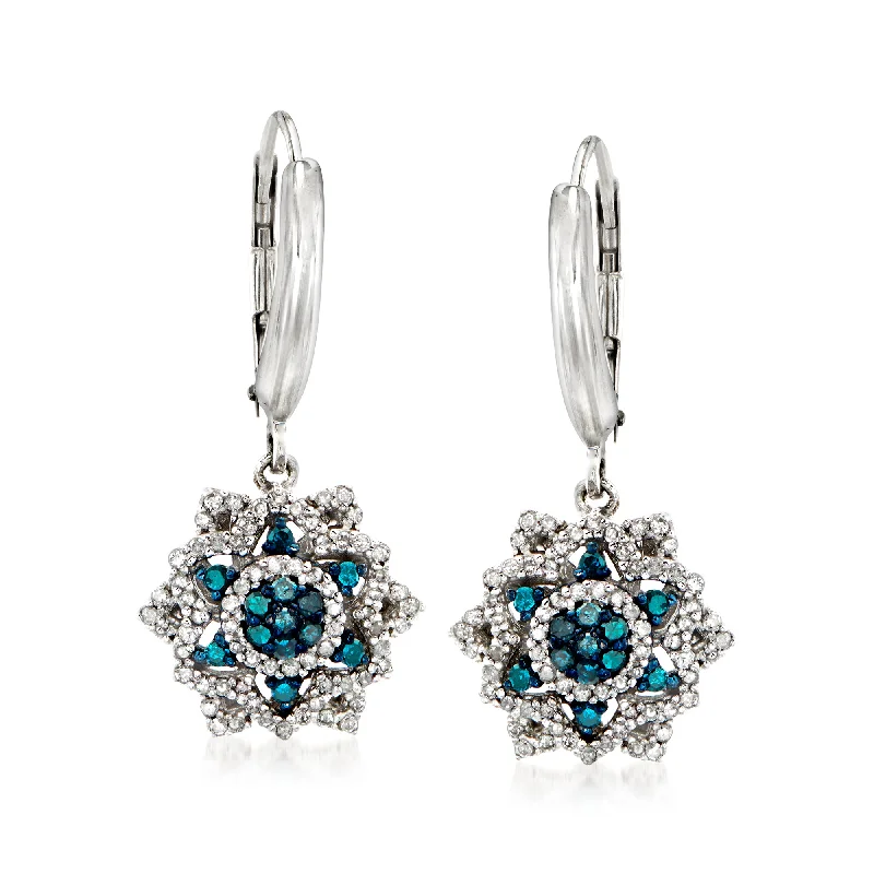 Premium Jewelry Now Available At Special Discounts Ross-Simons Blue and White Diamond Flower Drop Earrings in Sterling Silver Premium Jewelry Now Available At Special Discounts Ross-Simons Blue and White Diamond Flower Drop Earrings in Sterling Silver