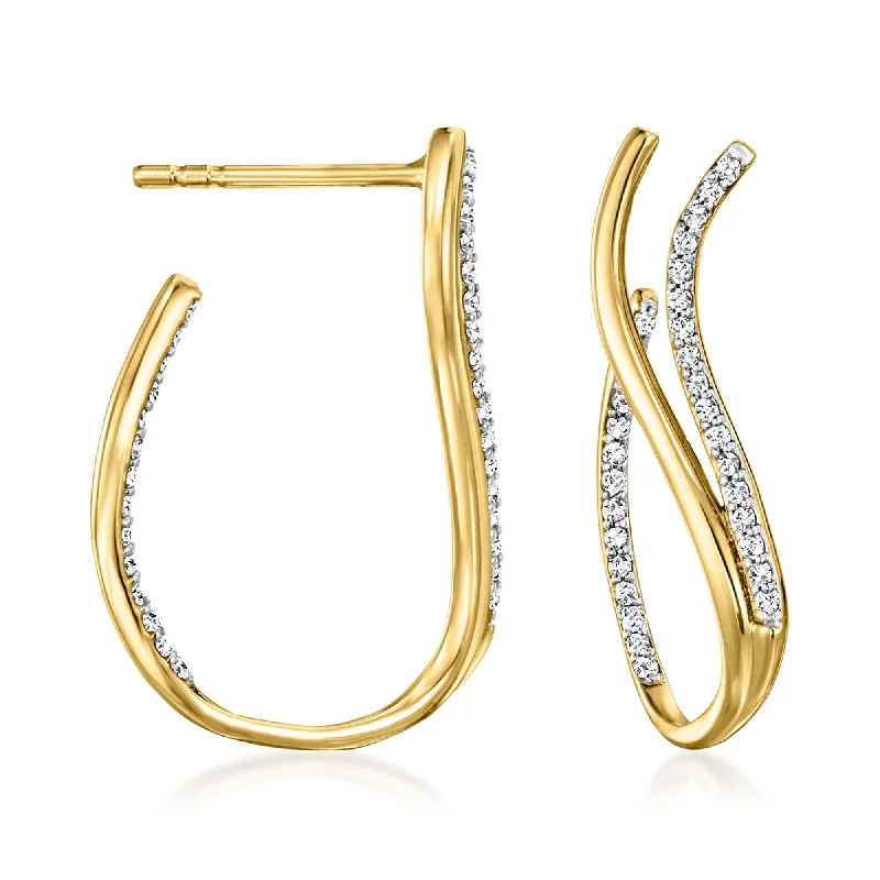 Classic And Modern Jewelry Styles On Sale Ross-Simons Diamond Swirl Inside-Outside C-Hoop Earrings in 14kt Yellow Gold
