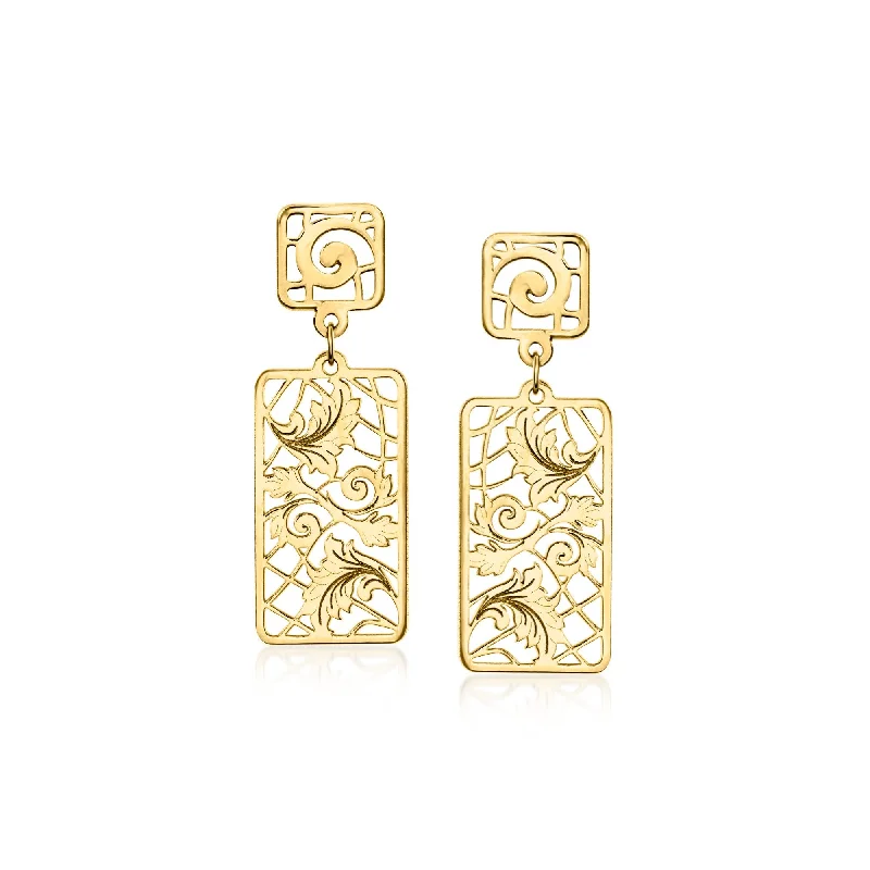 Dainty And Elegant Jewelry Now At Reduced Prices Ross-Simons Italian 14kt Yellow Gold Framed Leaves Drop Earrings